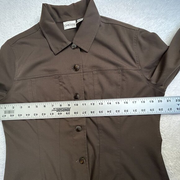 Chico's Womens Brown Button-Up Casual Jacket Size 1 Rayon Blend Lightweight - Picture 6 of 7